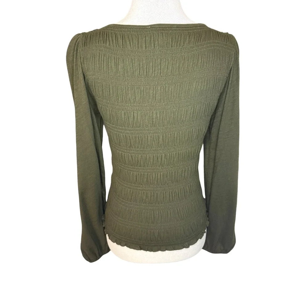 Madewell Smocked Boatneck Long Sleeve Top Olive Green‎ NY504 Women XXS New
